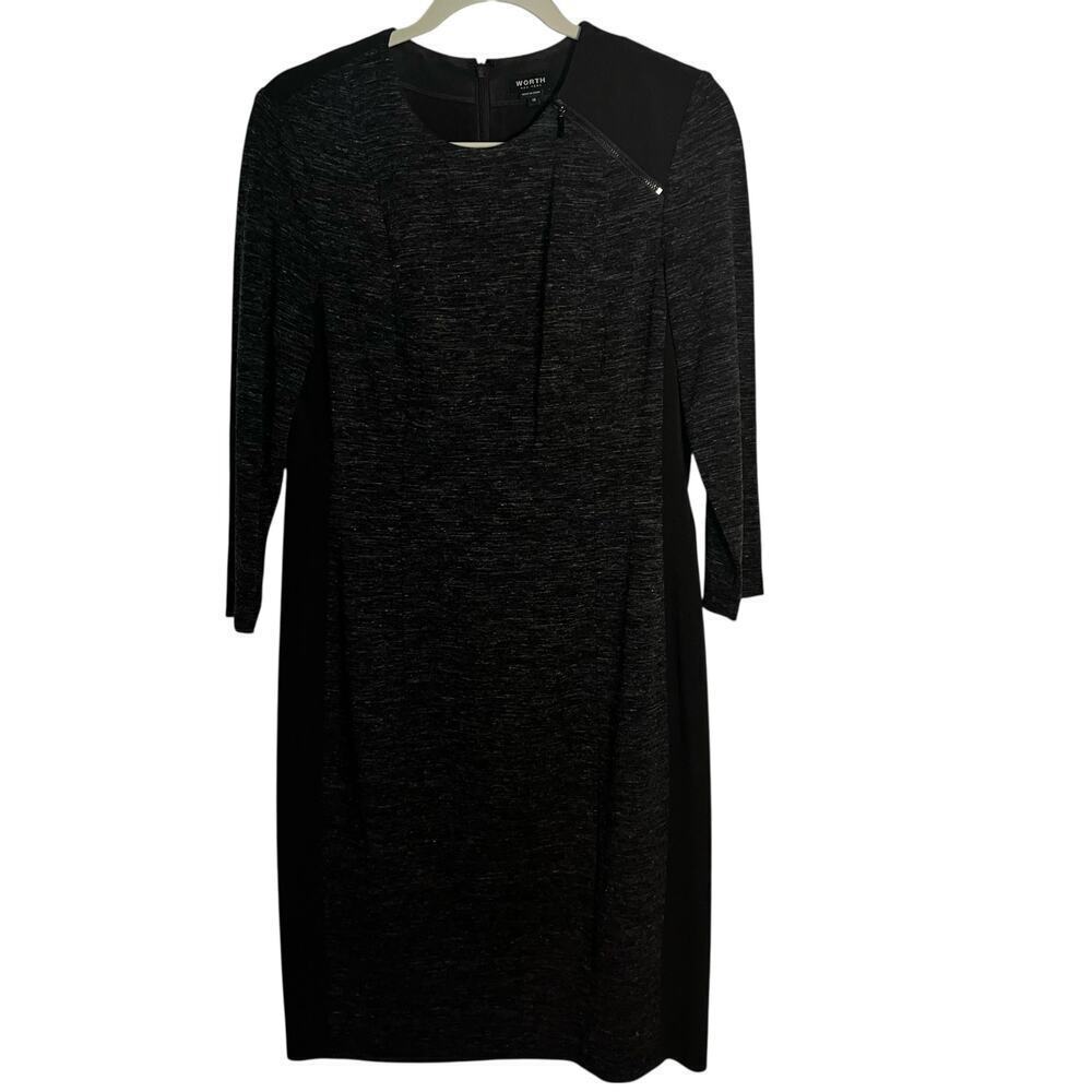Worth New York Dark Brown Heather Sheath Dress Size 10 Wool Blend Zip Shoulder
